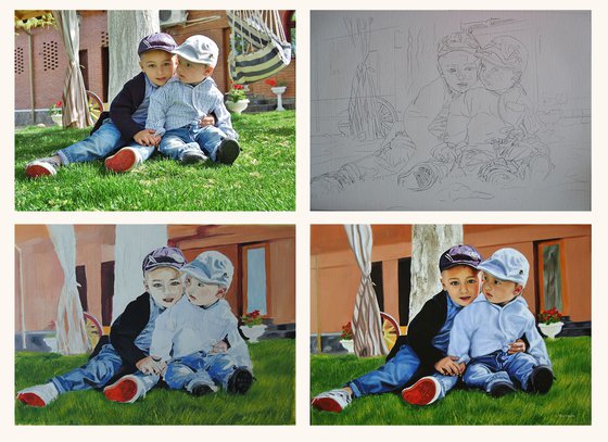 Custom Double  Portrait, Canvas painting, Child Custom portrait, Children painting