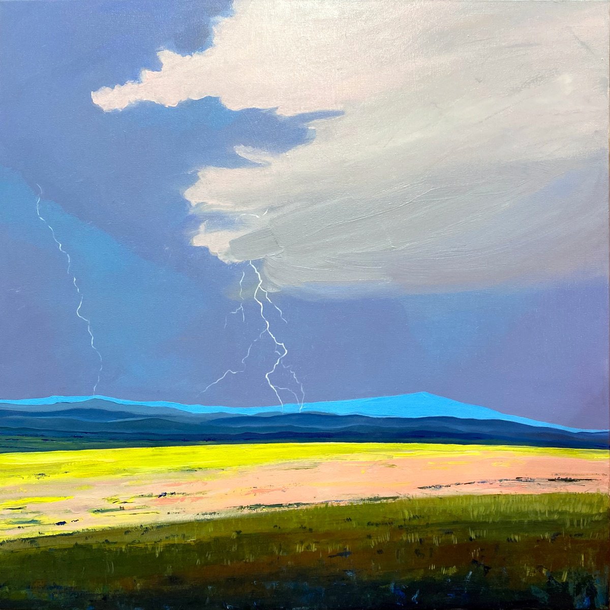 Organic Landscape Oil Painting By Olga Gamy, 28 X 28", "After Storm Smell", Original Artwork