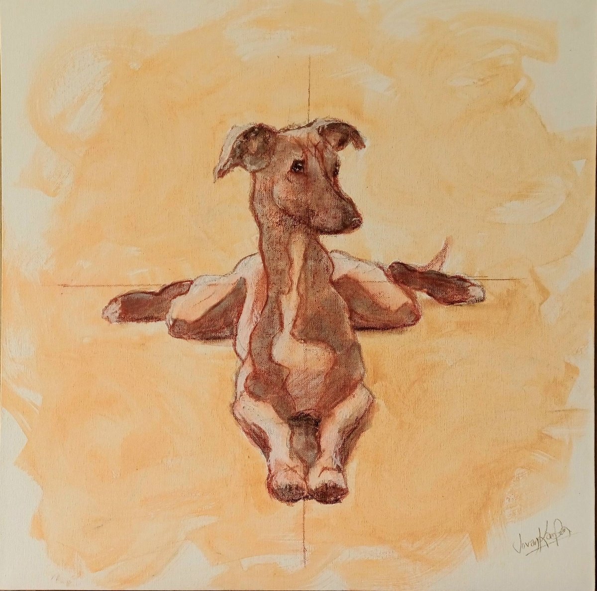 Impressionistic Painting , Frog Legs (Whippet)! By Jo Van Kampen, 57 X 57, Artwork For Sale On Artfinder