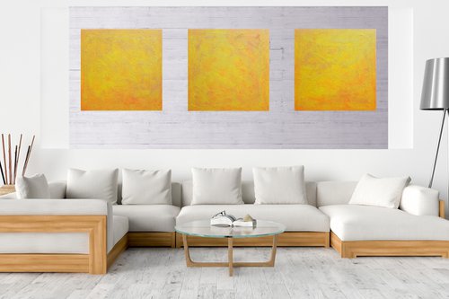 Reaching the stars - triptych yelow - orange  minimalistic painting by Ivana Olbricht