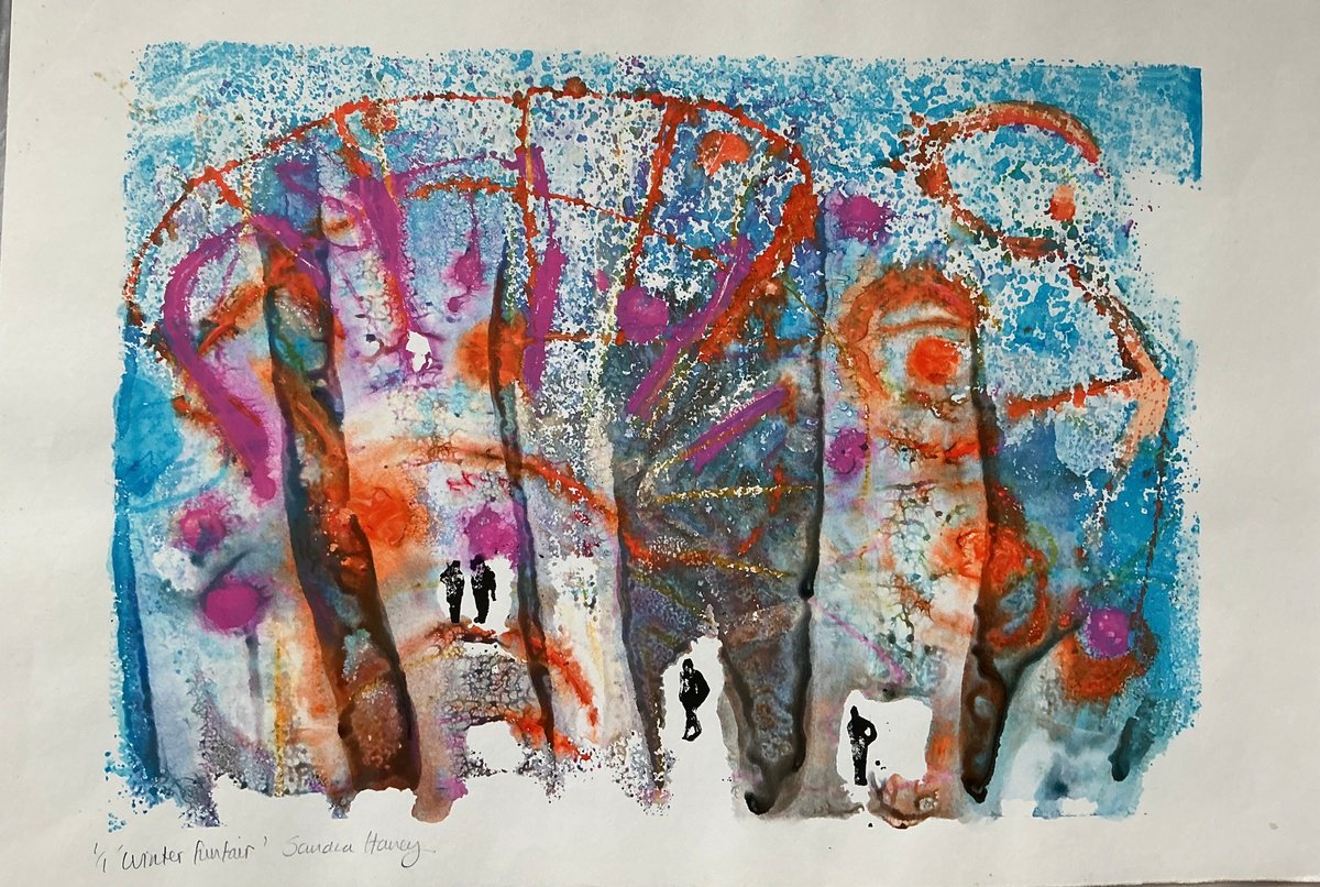 Abstract Portrait Limited Edition Print By Sandra Haney, 22 X 15", Winter Funfair, Original Artwork