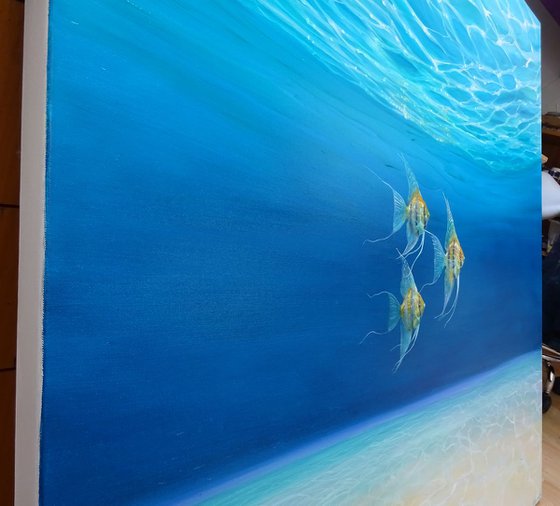 Magic Under the Sea - an underwater seascape with gold angel fish