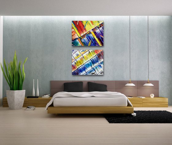 "Build Me Something" - Special Price + FREE USA SHIPPING - Original Large PMS Abstract Diptych Oil Paintings On Canvas - 30" x 48"