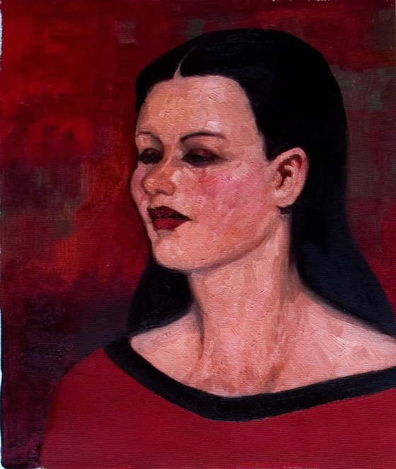 head study in pink red black
