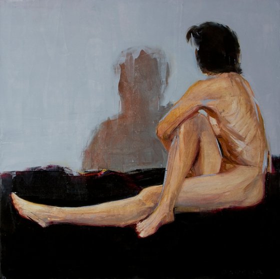 nude woman on blue and black