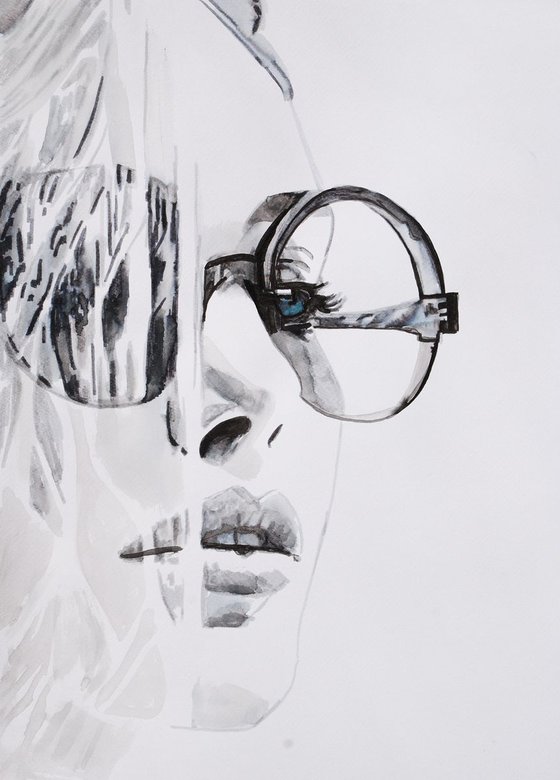 Girl with sunglasses  / 50 x 36 cm