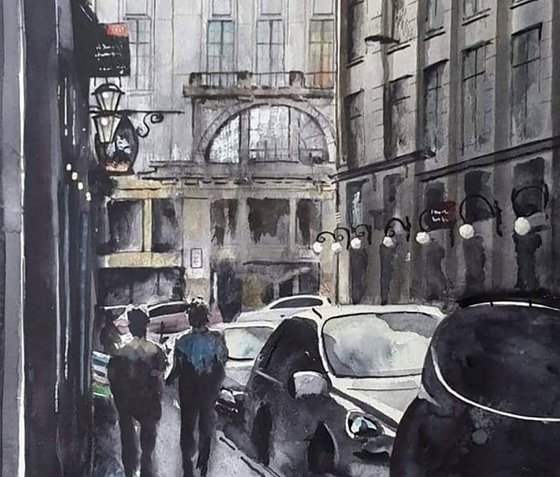 Glasgow Cityscape, Drury Street, Framed Watercolour Painting