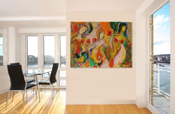 FRUIT AND MOTH - nude abstract original painting, bathers theme, large size