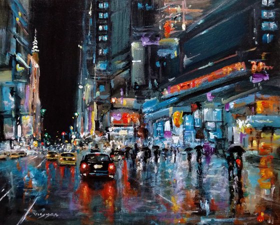 New York City walking in the rain