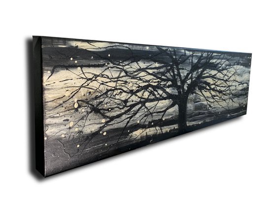 Black & Gold Tree Abstract Panoramic Landscape