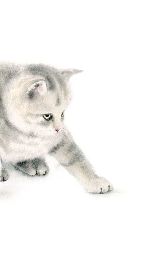 A Kitten Plays with a Baby Chi by Olga Beliaeva Watercolour