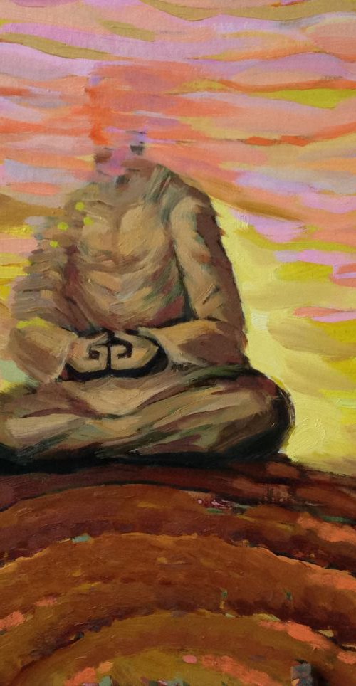 Meditating Buddha original oil painting artwork by Roman Sergienko