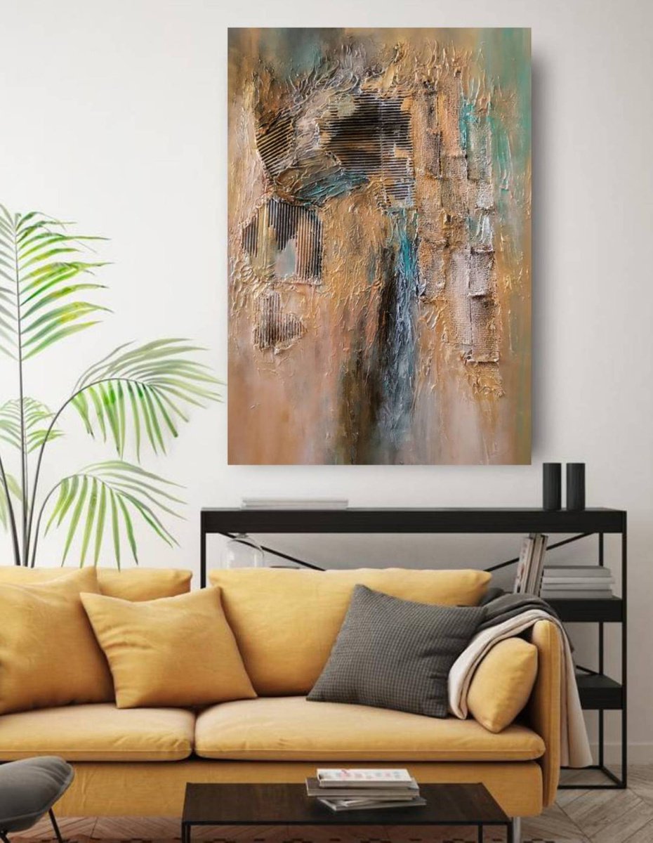 Vintage 70x100cm Abstract Textured Painting by Alexandra Petropoulou