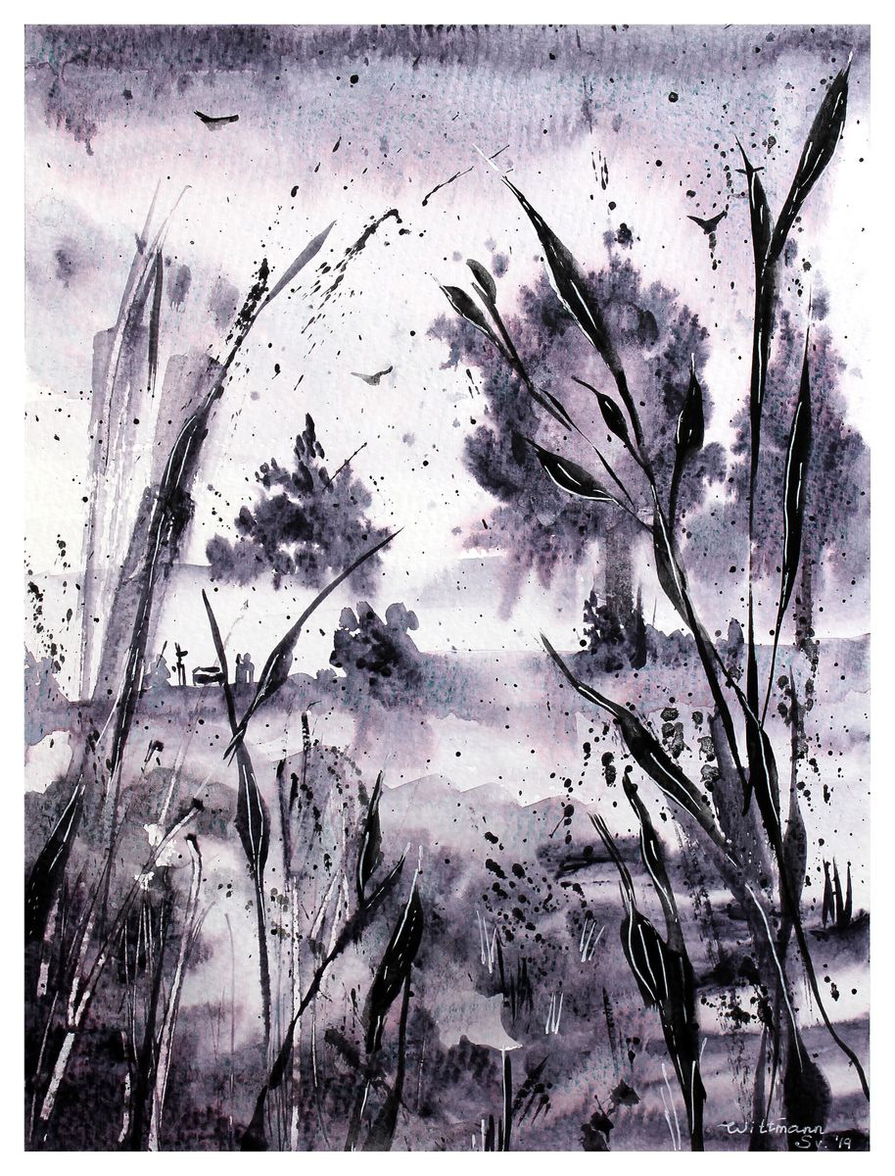 Dark Purple Watercolour Painting Moonglow Time Artfinder