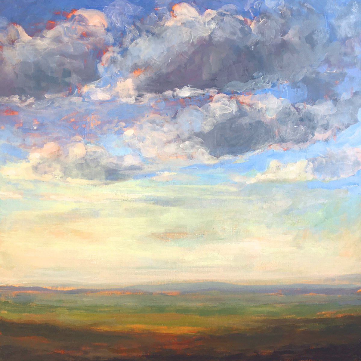 Impressionistic Landscape Acrylic Painting By Dena Adams, 30 X 30, Passers By, Original Artwork