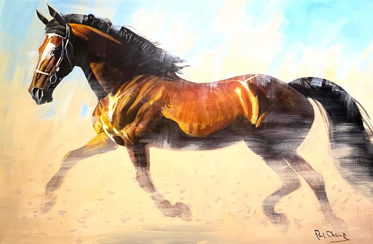 Impressionistic Animal Acrylic Painting By Paul Cheng, 60 X 40", Spirit Of The Wind, Original Artwork