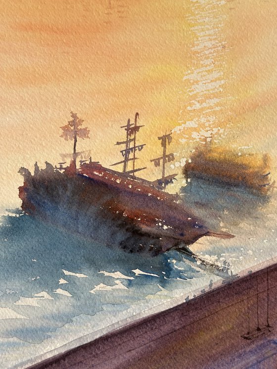 Serene Sunset over a Seaside Town