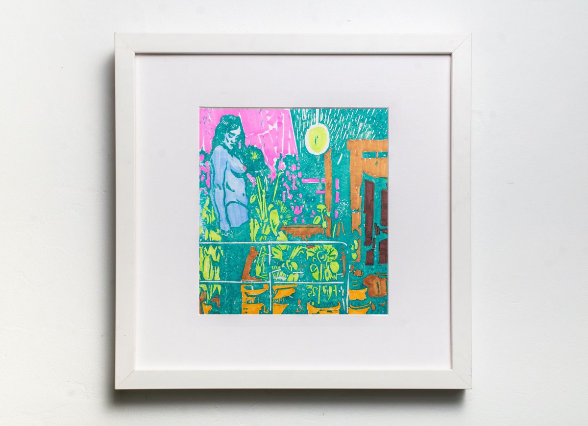 Graphic Portrait Oil Painting By Bohdan Katolyk, 12 X 12, Night Garden Iii, Original Artwork