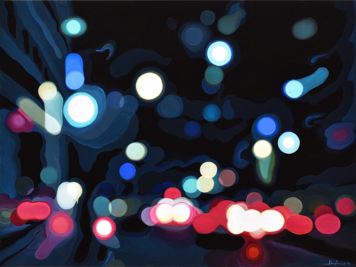 Organic Cityscapes Acrylic Painting By Alex Nizovsky, 40 X 30, Nocturne #20 / Mission Street, Original Artwork