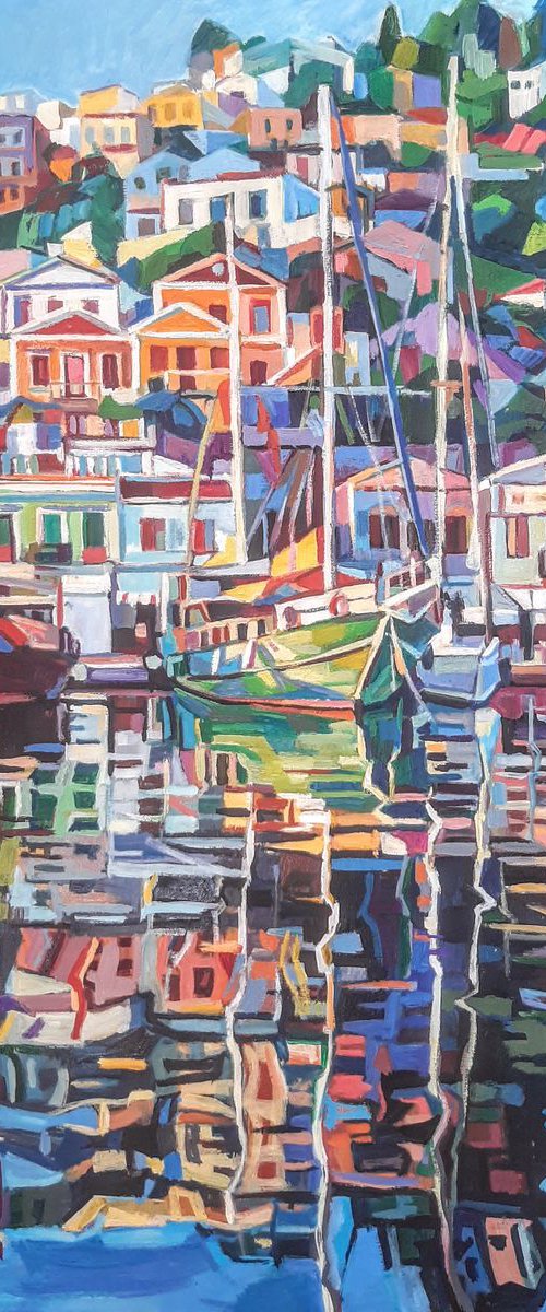 Greek port- Simi  80x100cm by Maja Đokić Mihajlović