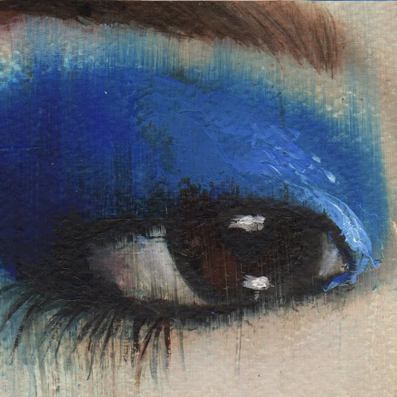 Lulu - beauty oil painting of women asian female on paper blue makeup closeup