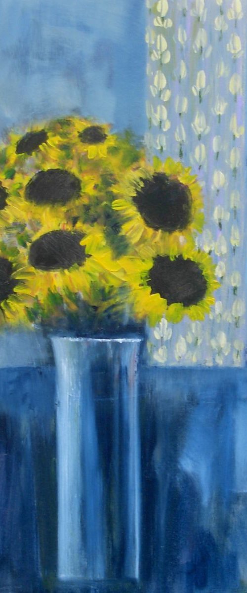 Sunflowers on Blue by Jan Rippingham