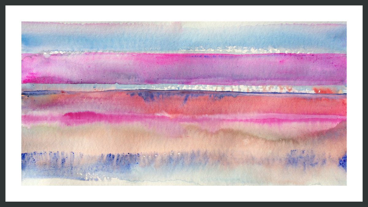 Abstract Landscape Watercolour By Gesa Reuter, 24 X 12, Ahrenshoop Dreaming Ii, Original Artwork