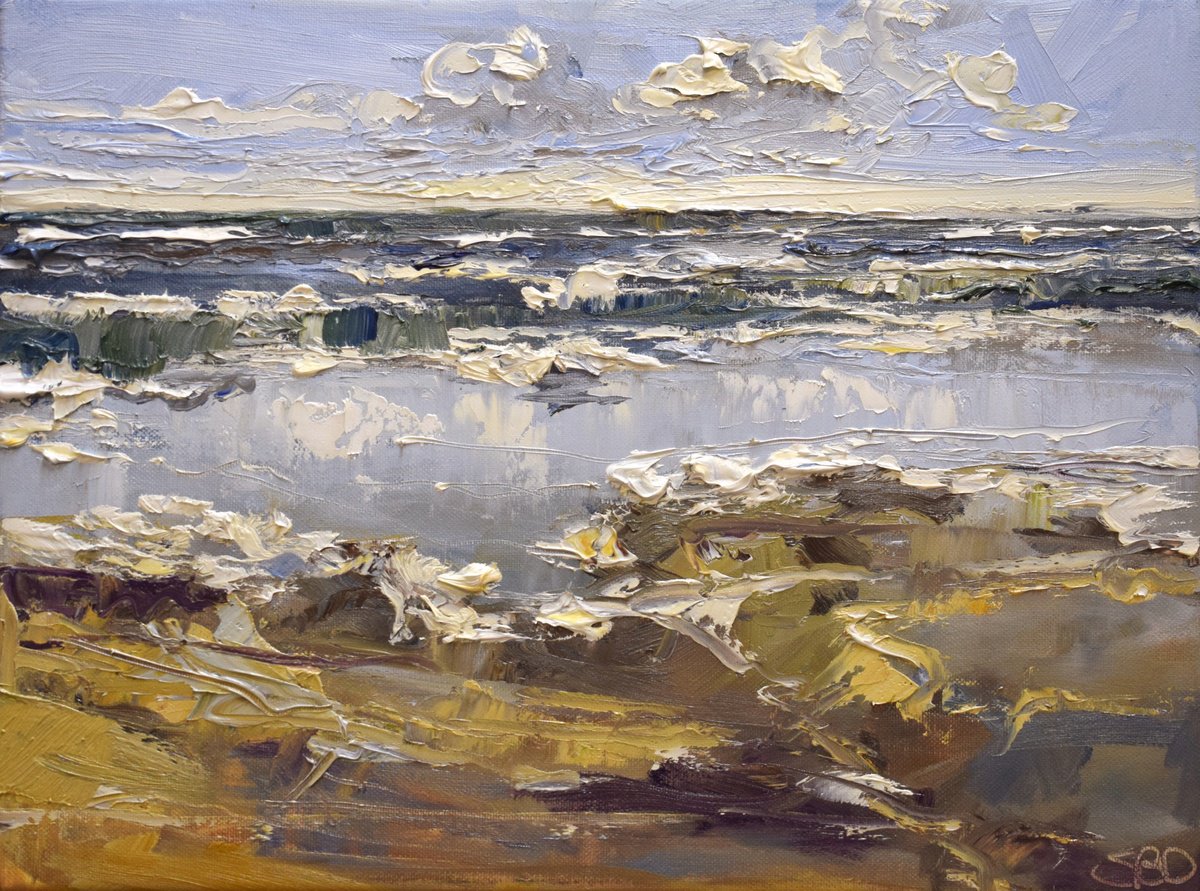 Impressionistic Landscape Oil Painting By Sonja Brussen, 17 X 13", Water Flow, Original Artwork