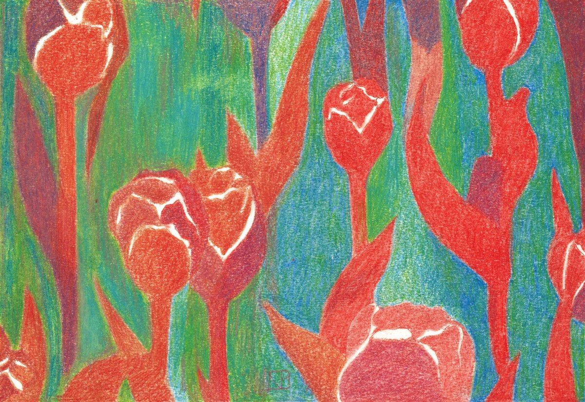 Abstract Pastel Drawing , Tulip Fever Xv By Nives Palmic, 12 X 8, Artwork For Sale On Artfinder
