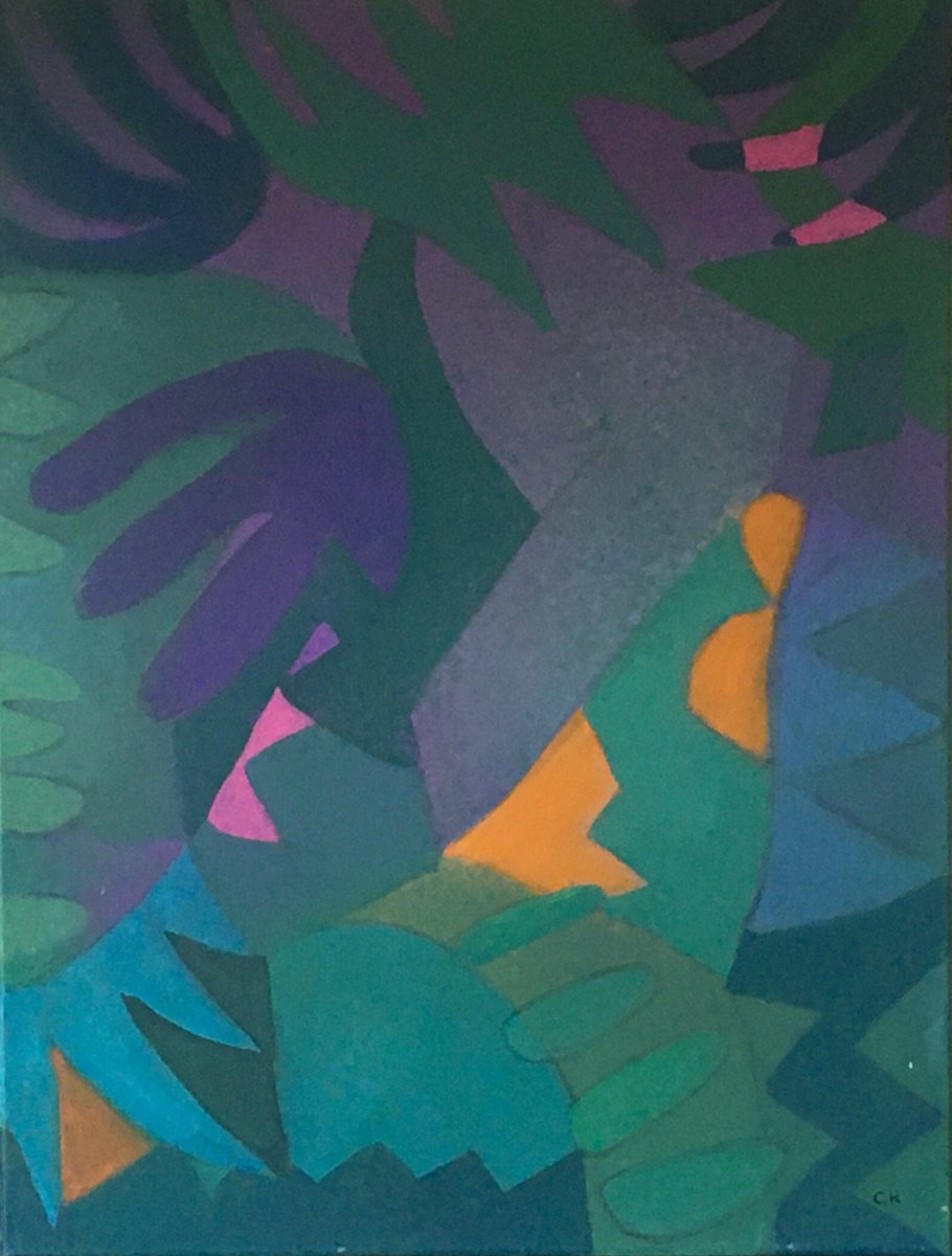 Impressionistic Botanical Painting By Chihiro Kinjo, 24 X 31, Green Garden-7, Original Artwork