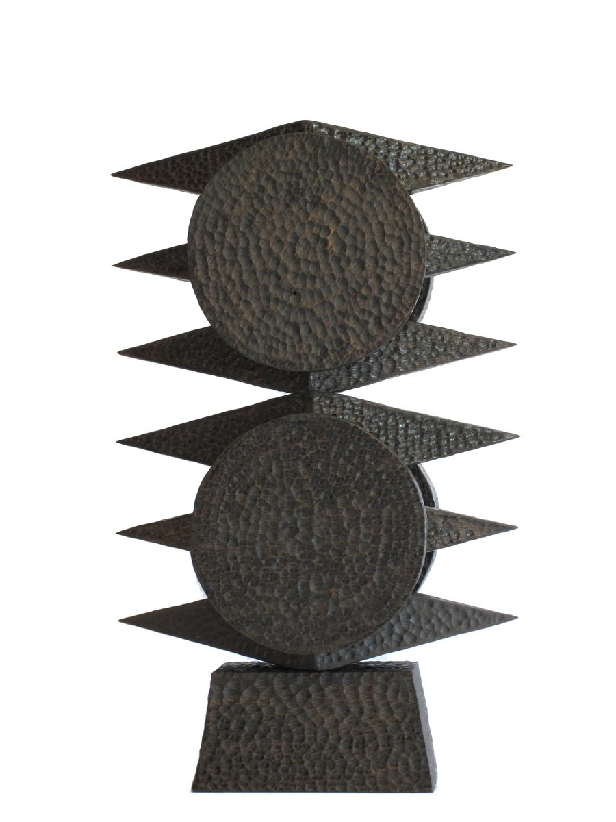 Urban And Pop Landscape Wood Sculpture By Nikola Tsvetanov, 8 X 13", "Eclipse", Original Artwork