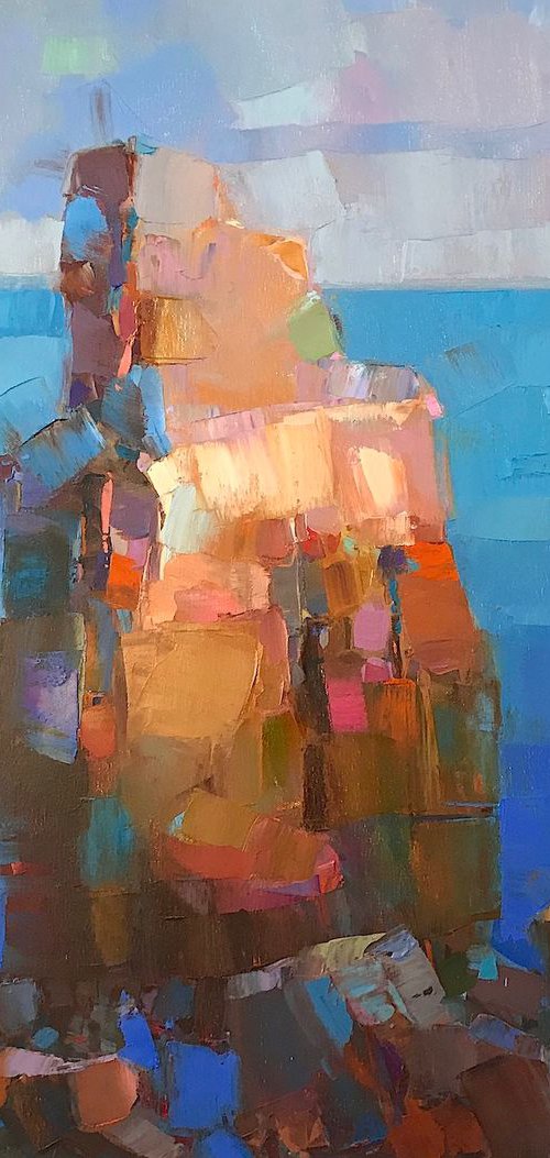 Cliffs, Original oil painting, Handmade artwork by Palette Knife, One of a kind by Vahe Yeremyan