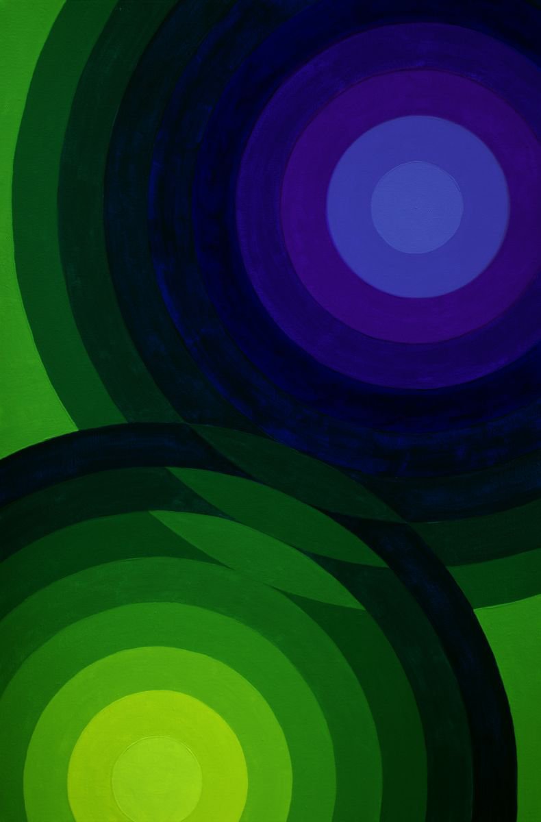 Geometric Abstract Acrylic Painting By Stephen Beer, 24 X 36", Geometric 012 - 8+9 Circles, 5 Centimetres, 65 Degrees, Artfinder