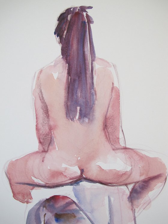 Seated female nude back study