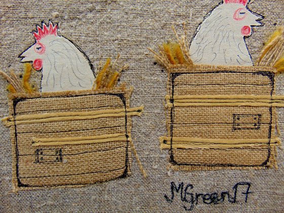 "Zen Hens" - textile collage