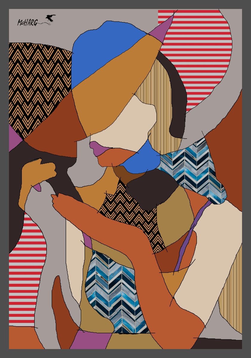 Impressionistic Abstract Painting By Joe Mcharg, 37 X 55, Big Hat Lady 3351, Original Artwork