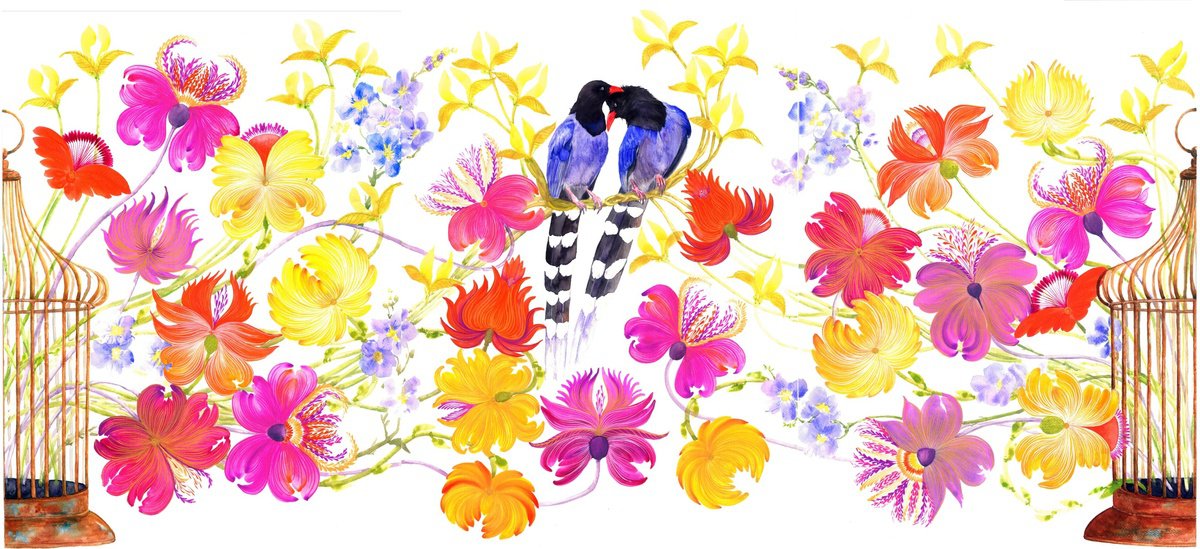 Illustrative Painting , Together, Triptych By Tetiana Savchenko, 59 X 28, Artwork For Sale On Artfinder