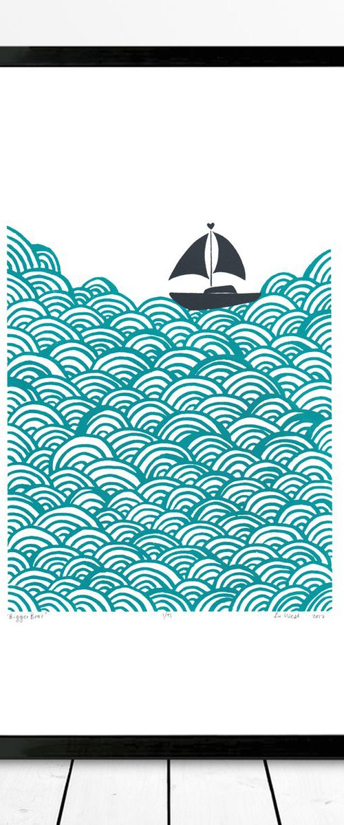 Bigger Boat in Marine Green - Framed - FREE UK Delivery by Lu West