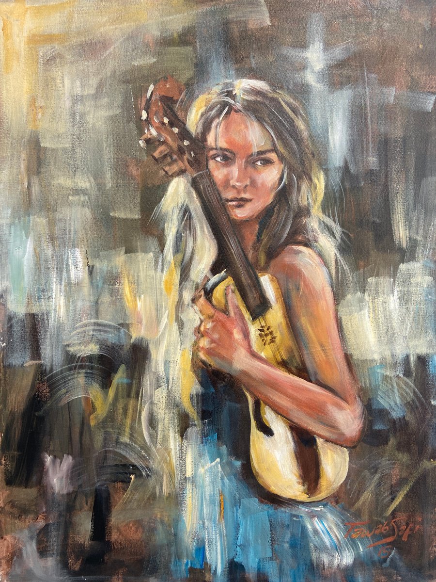 Girl with her guitar by Tawab Safi