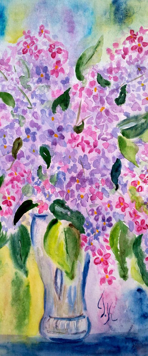 Lilac original watercolor painting by Halyna Kirichenko