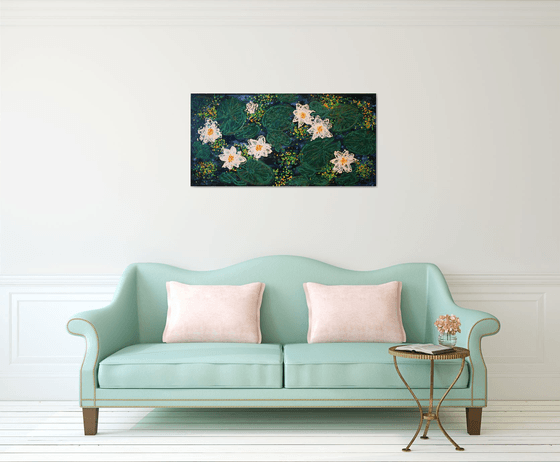 Night white nymphaea /  ORIGINAL PAINTING