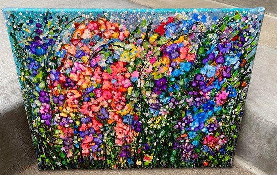 Multi-Colored  Flowers Abstract  - Original Painting