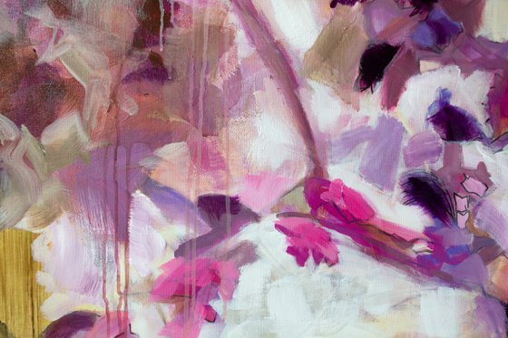 Pink pareidolia garden Modern Floral Contemporary Flowers Painting XL Large UNSTRETCHED - ROLLED IN TRANSPORT TUBE Home decoration Interior design Wall art Hotel Room House deco