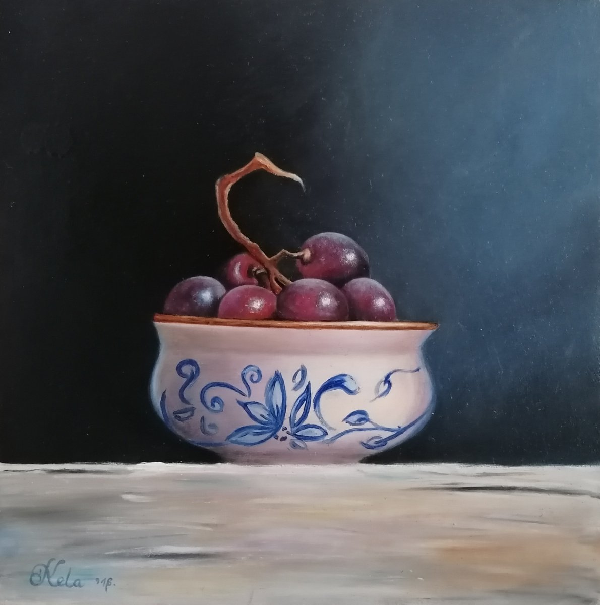 Photorealistic Still Life Oil Painting By Nelaart, 12 X 12", Grapes, Original Artwork