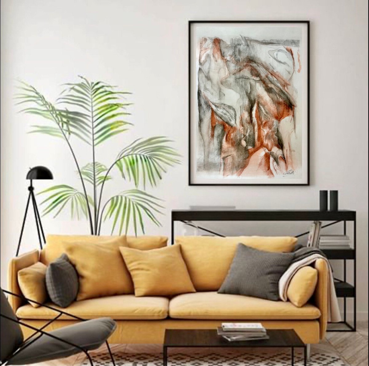 Organic Abstract Pencil Drawing By Roberta Cervelli, 20 X 28", The Ephemeral And Its Opposite, Original Artwork