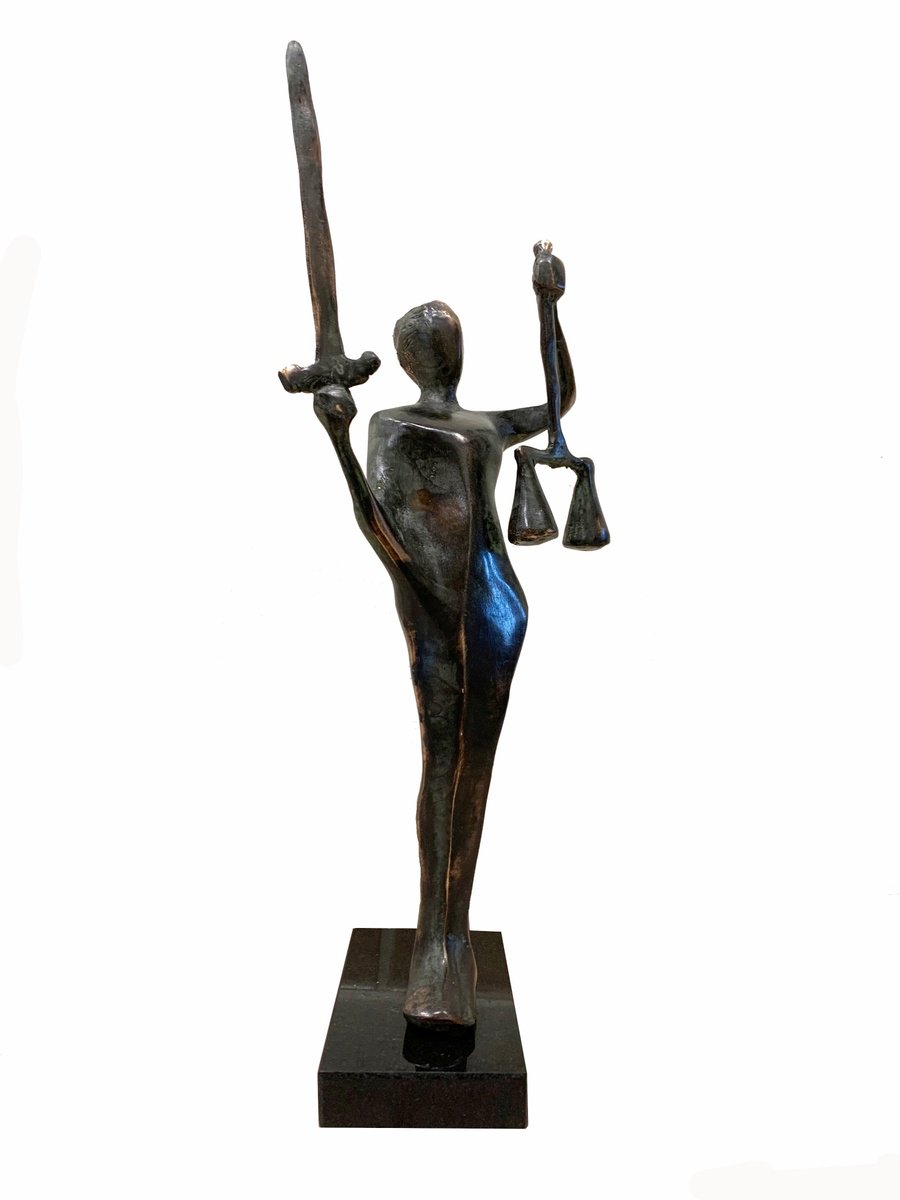 Expressive Portrait Bronze Sculpture By Toth Kristof, 2 X 15", Justitia, Original Artwork