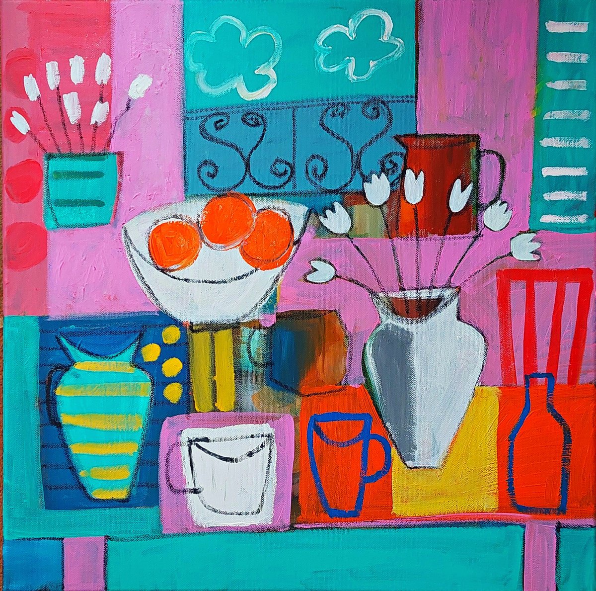 Still Life With A Red Chair By Jan Rippingham, 20 X 20, Artwork For Sale On Artfinder