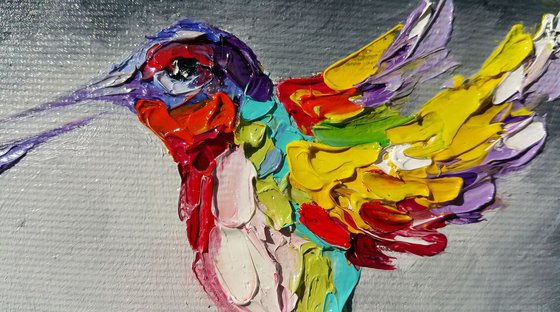 Reserved for Helen ''Hummingbirds'' - painting on canvas, animals oil painting, art bird, impressionism, palette knife, gift.