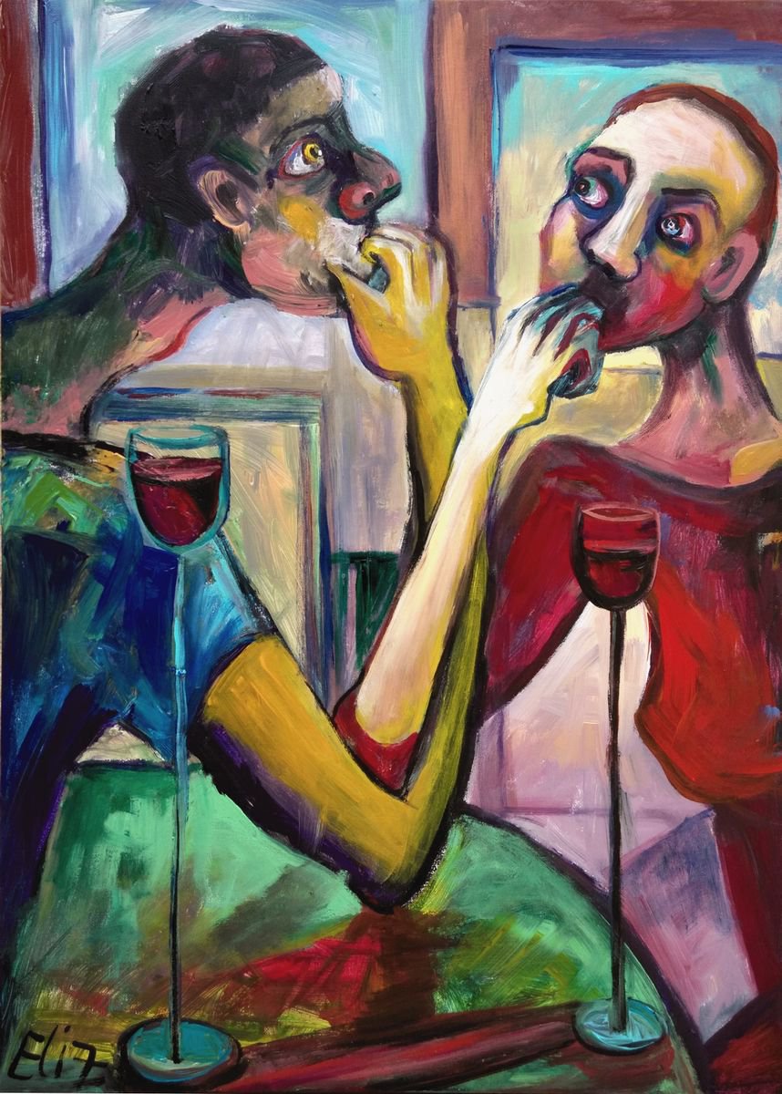 Expressive Portrait Acrylic Painting By Elisheva Nesis, 20 X 28, Bruderschaft, Original Artwork