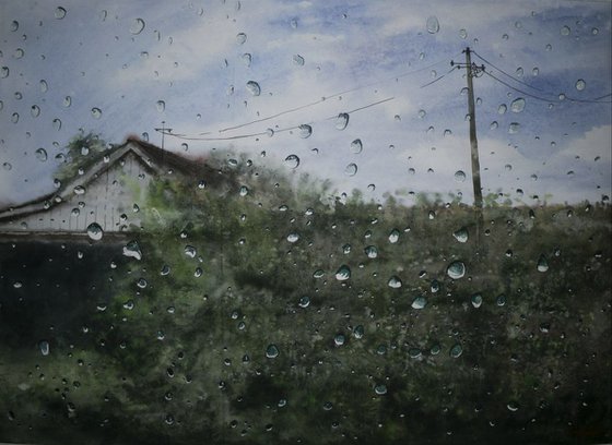 Neighboring house. Original watercolor art 84x60cm